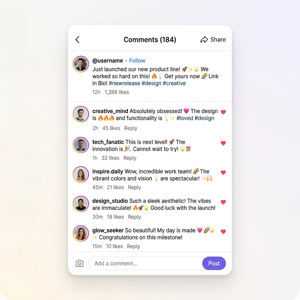 Emoji espressive in un mockup di interfaccia chat di social media